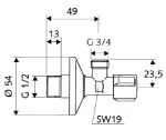Kép Schell Comfort mosógéptöltő kifolyószelep 1/2"-3/4", mosógépcsap