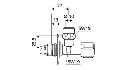 Mutassa a/az Schell COMFORT 1/2˝-3/8˝ krómozott mini sarokszelep részleteit Kép Schell COMFORT 1/2˝-3/8˝ krómozott mini sarokszelep
