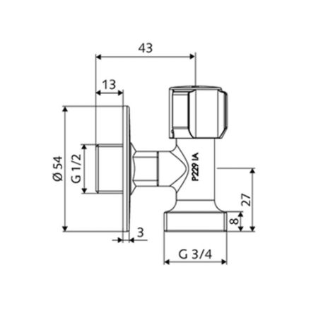 Mutassa a/az Schell COMFORT 1/2˝-3/4˝ helytakarékos mosógéptöltő kifolyószelep, króm részleteit Kép Schell COMFORT 1/2˝-3/4˝ helytakarékos mosógéptöltő kifolyószelep, króm