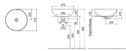 Mutassa a/az Alföldi 7029 R1 (easyplus) Dew 47 ráültethető mosdó részleteit Kép Alföldi 7029 R1 (easyplus) Dew 47 ráültethető mosdó