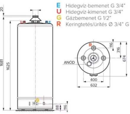 Mutassa a/az Ariston S/SGA X 160 EE (ErP) kéményes, álló gázbojler  részleteit Kép Ariston S/SGA X 160 EE (ErP) kéményes, álló gázbojler