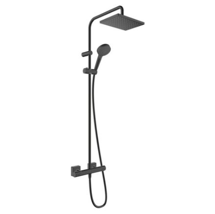 Mutassa a/az Hansgrohe Vernis Shape Showerpipe 230, 1 jet, termosztátos zuhanyrendszer matt fekete részleteit Kép Hansgrohe Vernis Shape Showerpipe 230, 1 jet, termosztátos zuhanyrendszer matt fekete