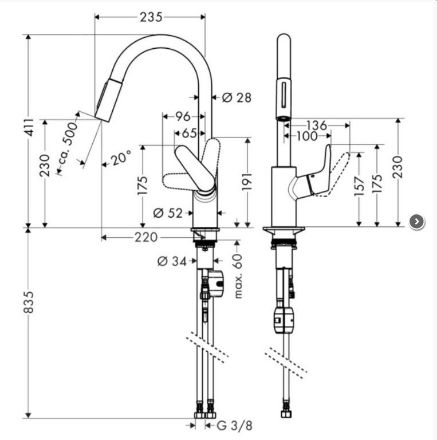 Mutassa a/az Hansgrohe Focus M41 Egykaros konyhai csaptelep kihúzható zuhanyfejjel részleteit Kép Hansgrohe Focus M41 Egykaros konyhai csaptelep kihúzható zuhanyfejjel