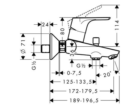 Mutassa a/az Hansgrohe Focus Egykaros kádcsaptelep falsíkon kívüli szereléshez részleteit Kép Hansgrohe Focus Egykaros kádcsaptelep falsíkon kívüli szereléshez