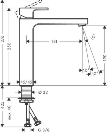 Mutassa a/az Hansgrohe Vernis Shape Egykaros mosdócsaptelep 190, lefolyógarnitúra nélkül, matt fekete részleteit Kép Hansgrohe Vernis Shape Egykaros mosdócsaptelep 190, lefolyógarnitúra nélkül, matt fekete