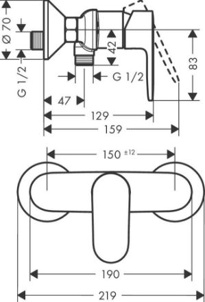 Mutassa a/az Hansgrohe Vernis Blend egykaros zuhanycsaptelep falsíkon kívüli szereléshez, matt fekete részleteit Kép Hansgrohe Vernis Blend egykaros zuhanycsaptelep falsíkon kívüli szereléshez, matt fekete