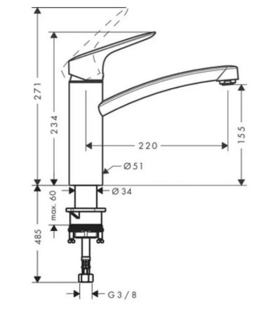 Mutassa a/az Hansgrohe Logis M31 Egykaros konyhai csaptelep 160 részleteit Kép Hansgrohe Logis M31 Egykaros konyhai csaptelep 160