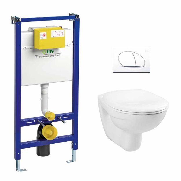 Kép LIV fali WC SZETT (LIV-FIX 9012 szerelőelem + Selenite-Eco fehér nyomólap + Sydney fali WC (9100901701)