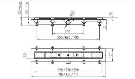 Mutassa a/az LIV 650mm Linear zuhanyfolyóka, fekete részleteit Kép LIV 650mm Linear zuhanyfolyóka, fekete