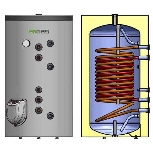 Kép Heizer BSH 502P, 500 L-es álló indirekt tároló, két hőcserélővel, 9 KW fűtőbetéttel, zománcozott