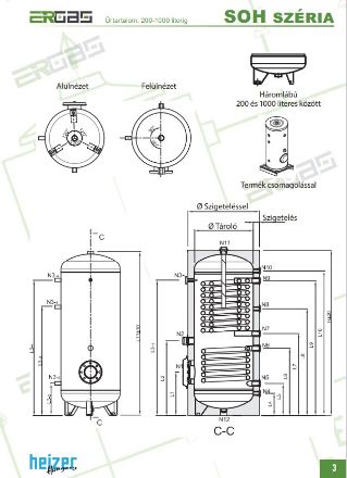 Mutassa a/az Heizer SOH 1003, 1000 L-es álló indirekt tároló, 2 hőcserélővel, zománc bevonattal  részleteit Kép Heizer SOH 1003, 1000 L-es álló indirekt tároló, 2 hőcserélővel, zománc bevonattal
