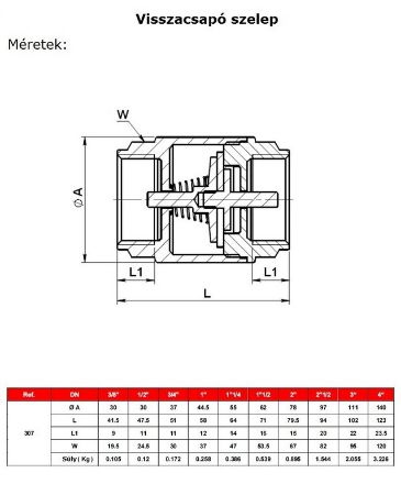 Mutassa a/az Visszacsapó szelep fém tányérral 1/2" részleteit Kép Visszacsapó szelep fém tányérral 1/2"