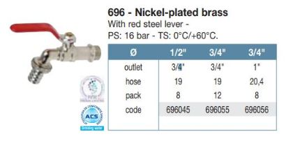 Mutassa a/az 1/2"-3/4" 696 TV. golyóscsap Syveco, karos, nikkelezett 696045 részleteit Kép 1/2"-3/4" 696 TV. golyóscsap Syveco, karos, nikkelezett 696045