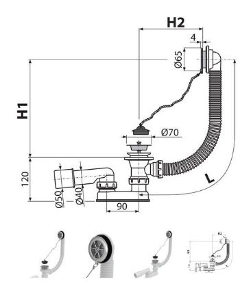 Mutassa a/az McAlpine 6/4˝-NA40/50 kád le- és túlfolyó garnitúra részleteit Kép McAlpine 6/4˝-NA40/50 kád le- és túlfolyó garnitúra