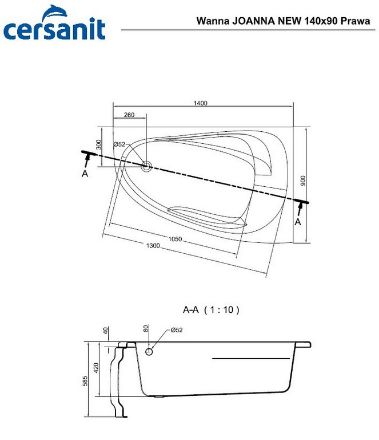 Mutassa a/az Cersanit Joanna New akril jobbos fürdőkád 140x90 részleteit Kép Cersanit Joanna New akril jobbos fürdőkád 140x90