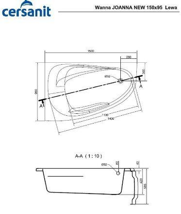 Mutassa a/az Cersanit Joanna New akril balos fürdőkád 150x95 részleteit Kép Cersanit Joanna New akril balos fürdőkád 150x95