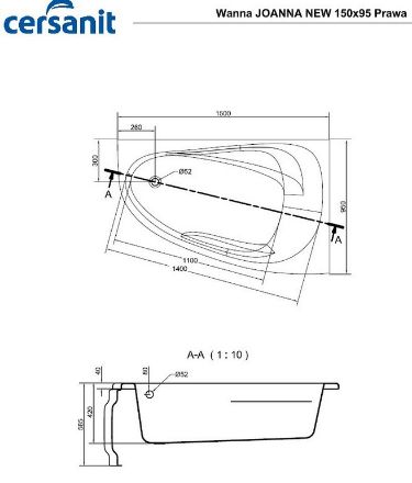 Mutassa a/az Cersanit Joanna New akril jobbos fürdőkád 150x95 részleteit Kép Cersanit Joanna New akril jobbos fürdőkád 150x95