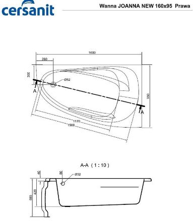 Mutassa a/az Cersanit Joanna New akril jobbos fürdőkád 160x95 részleteit Kép Cersanit Joanna New akril jobbos fürdőkád 160x95