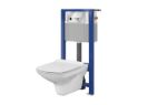Kép Cersanit 878 AQUA fali WC SZETT (AQUA 22 szerelőelem + MOVI fényes króm nyomólap + CARINA perem nélküli fali WC + lecsapódásgátlós duroplast ülőke)