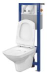Kép Cersanit 878 AQUA fali WC SZETT (AQUA 22 szerelőelem + MOVI fényes króm nyomólap + CARINA perem nélküli fali WC + lecsapódásgátlós duroplast ülőke)