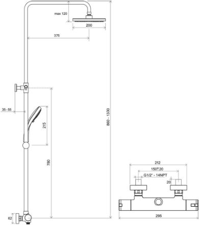 Mutassa a/az Ravak Zuhanyoszlop termosztátos csapteleppel TE 091.00/150 X070058 részleteit Kép Ravak Zuhanyoszlop termosztátos csapteleppel TE 091.00/150 X070058