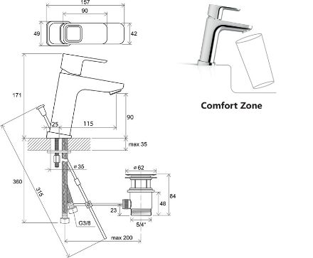Mutassa a/az Ravak 10° álló 170mm-es mosdócsaptelep leeresztővel,TD013.00 részleteit Kép Ravak 10° álló 170mm-es mosdócsaptelep leeresztővel,TD013.00