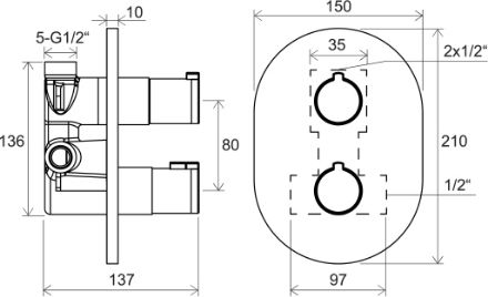 Mutassa a/az Ravak Chrome termosztátos falba süllyesztett csaptelep, váltóval CR 063.00 X070094 részleteit Kép Ravak Chrome termosztátos falba süllyesztett csaptelep, váltóval CR 063.00 X070094