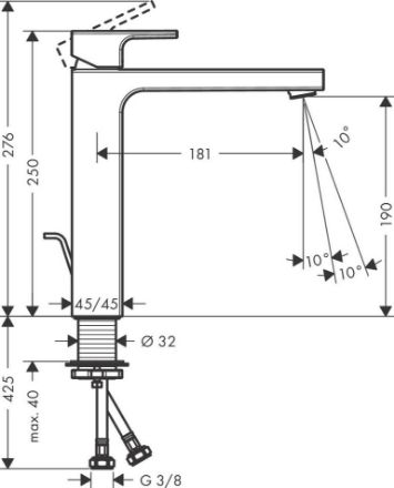 Mutassa a/az Hansgrohe Vernis Shape egykaros mosdócsaptelep 190, automata lefolyógarnitúrával részleteit Kép Hansgrohe Vernis Shape egykaros mosdócsaptelep 190, automata lefolyógarnitúrával