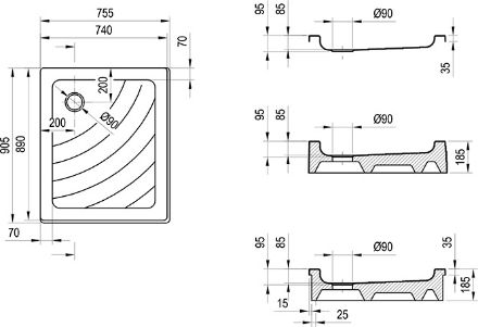 Mutassa a/az Ravak zuhanytálca, ANETA EX 75x90, fehér A003701320 részleteit Kép Ravak zuhanytálca, ANETA EX 75x90, fehér A003701320