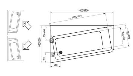 Mutassa a/az Ravak Kád, 10° 160x95 L (balos), fehér részleteit Kép Ravak Kád, 10° 160x95 L (balos), fehér