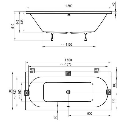 Mutassa a/az Ravak kád, CITY 180x80, fehér C920000000 részleteit Kép Ravak kád, CITY 180x80, fehér C920000000