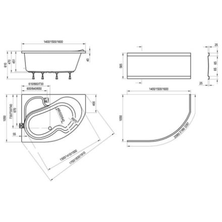 Mutassa a/az Ravak aszimetrikus kád, ROSA 140x105 P (jobbos), snowwhite részleteit Kép Ravak aszimetrikus kád, ROSA 140x105 P (jobbos), snowwhite