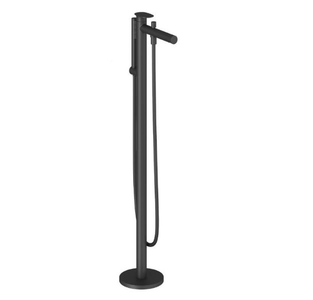 Kép Ravak Spring SG 080.20BLM.RB07A Padlón álló kádcsaptelep, zuhanyszettel, matt fekete, R-Box-hoz