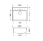 Kép Mofém Zenit 1B 560x510mm (1 medence) beépíthető metál fekete gránit mosogató szifoncsomaggal