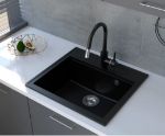 Kép Mofém Zenit 1B 560x510mm (1 medence) beépíthető metál fekete gránit mosogató szifoncsomaggal