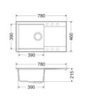 Kép Mofém Zenit 78 1B 1D 780x460mm (1 medence, 1 csepptálca) beépíthető szürke gránit mosogató szifoncsomaggal