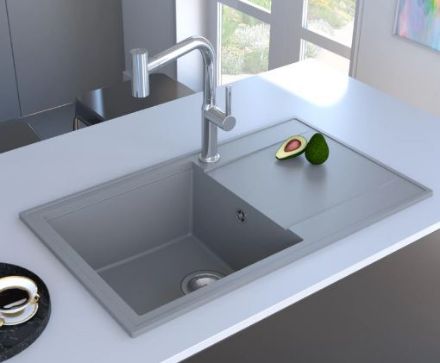 Mutassa a/az Mofém Zenit 78 1B 1D 780x460mm (1 medence, 1 csepptálca) beépíthető szürke gránit mosogató szifoncsomaggal részleteit Kép Mofém Zenit 78 1B 1D 780x460mm (1 medence, 1 csepptálca) beépíthető szürke gránit mosogató szifoncsomaggal