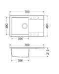 Kép Mofém Zenit 78 1B 1D 780x460mm (1 medence, 1 csepptálca) beépíthető metál fekete gránit mosogató szifoncsomaggal