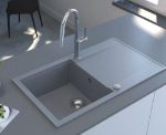 Kép Mofém Zenit 86 1B 1D 860x460mm (1 medence, 1 csepptálca) beépíthető szürke gránit mosogató szifoncsomaggal