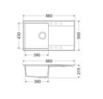 Kép Mofém Zenit 86 1B 1D 860x460mm (1 medence, 1 csepptálca) beépíthető metál fekete gránit mosogató szifon