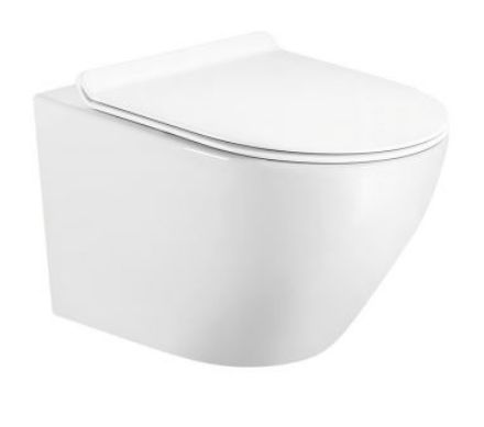 Mutassa a/az Mofém EVO Perem nélküli fali WC, Soft Close ülőkével részleteit Kép Mofém EVO Perem nélküli fali WC, Soft Close ülőkével