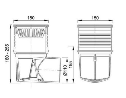 Mutassa a/az Styron Kültéri víznyelő 110 mm, vízszintes elfolyás részleteit Kép Styron Kültéri víznyelő 110 mm, vízszintes elfolyás