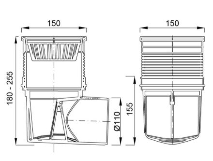 Mutassa a/az Styron Kültéri víznyelő 110 mm, vízszintes elfolyás részleteit Kép Styron Kültéri víznyelő 110 mm, vízszintes elfolyás
