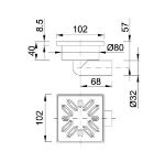 Kép Styron Épített zuhanytálcához szifon DN32mm, 100 x 100mm rozsdamentes ráccsal.