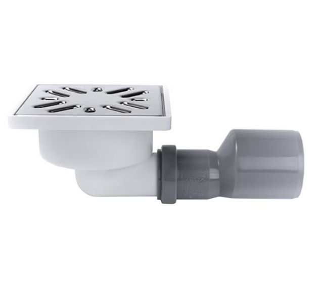 Kép Styron Épített zuhanytálcához szifon DN50mm, 100 x 100mm rozsdamentes ráccsal