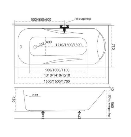 Mutassa a/az M-ACRYL Sortiment 160x75 akryl fürdőkád lábbal részleteit Kép M-ACRYL Sortiment 160x75 akryl fürdőkád lábbal