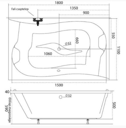 Mutassa a/az M-ACRYL Royal 180x110 fürdőkád lábbal részleteit Kép M-ACRYL Royal 180x110 fürdőkád lábbal