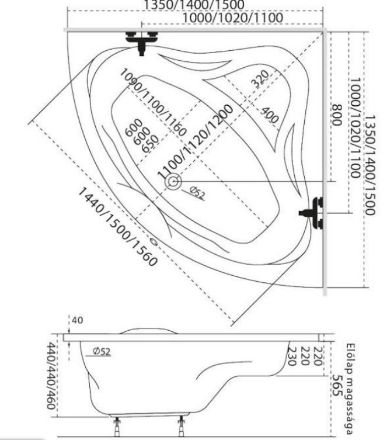 Mutassa a/az M-ACRYL Rita 140x140 akryl fürdőkád lábbal részleteit Kép M-ACRYL Rita 140x140 akryl fürdőkád lábbal