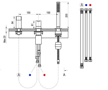 Mutassa a/az Ravak kádperemre szerelhető csaptelep szett PU 026.00, X070142 részleteit Kép Ravak kádperemre szerelhető csaptelep szett PU 026.00, X070142