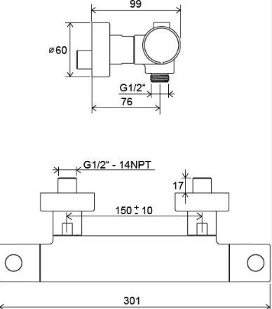 Mutassa a/az Ravak PU 033.00/150 Termosztátos zuhanycsaptelep részleteit Kép Ravak PU 033.00/150 Termosztátos zuhanycsaptelep